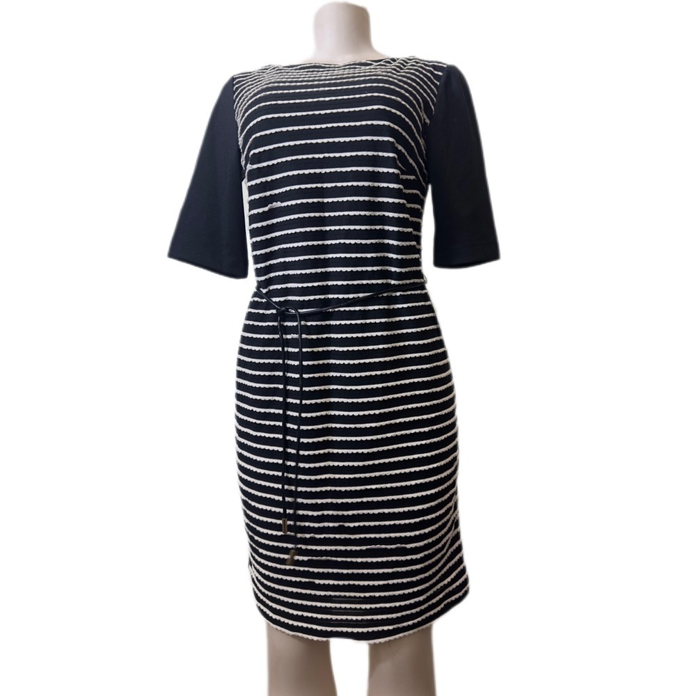 NWT Sandra Darren Black and White Striped Midi Dress